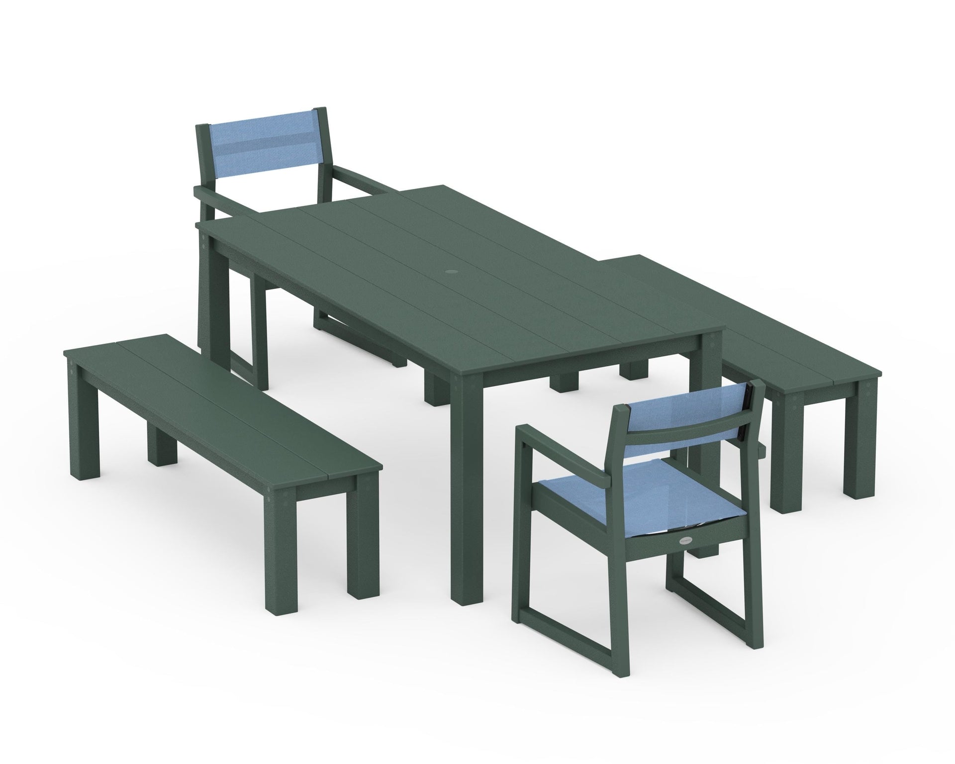 EDGE Sling Arm Chair 5-Piece Parsons Dining Set with Benches