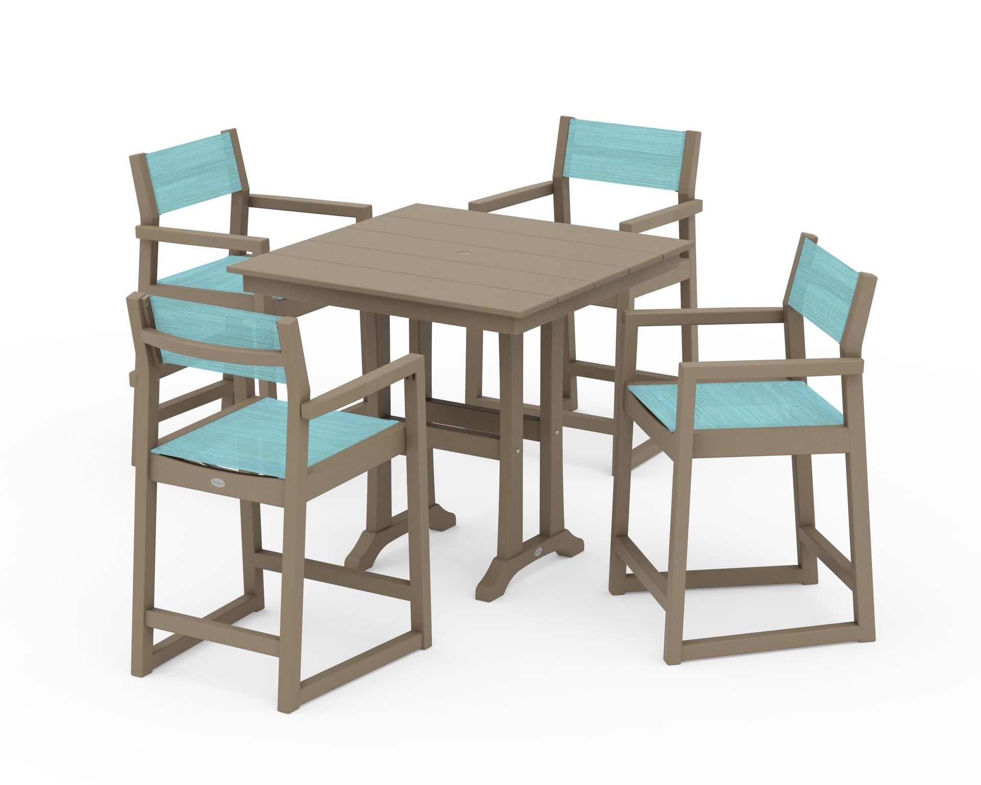 EDGE Sling Arm Chair 5-Piece Farmhouse Counter Set with Trestle Legs