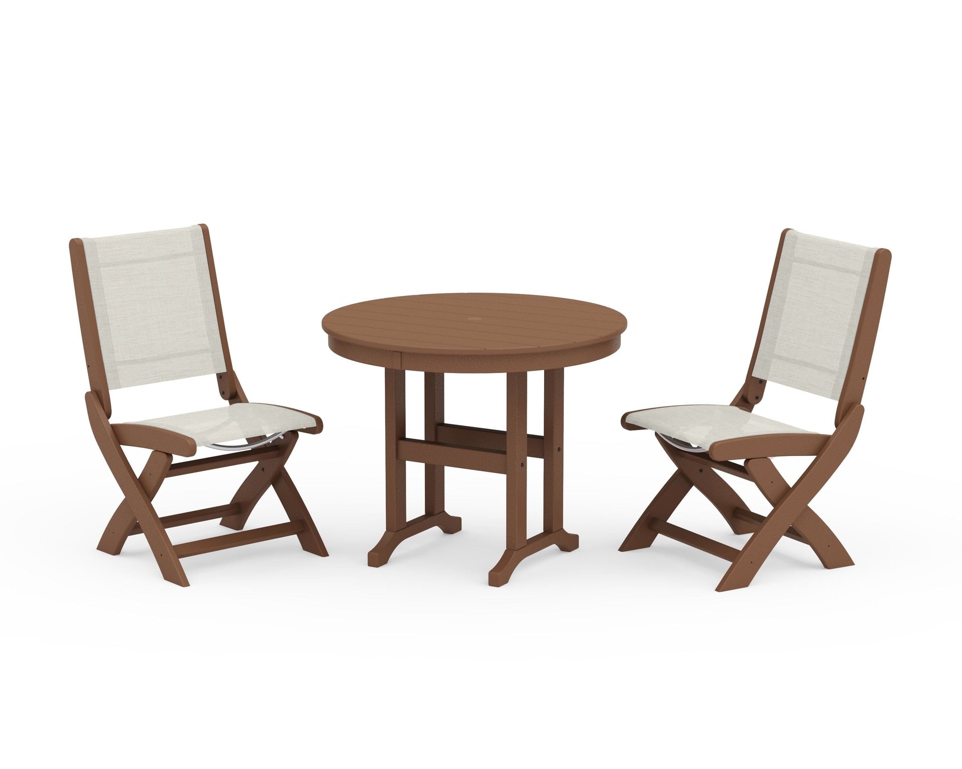 Coastal Folding Side Chair 3-Piece Round Dining Set