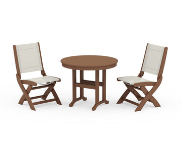 Coastal Folding Side Chair 3-Piece Round Dining Set