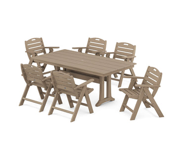 Nautical Lowback 7-Piece Farmhouse Dining Set with Trestle Legs