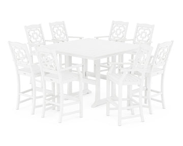 Chinoiserie 9-Piece Square Bar Set with Trestle Legs