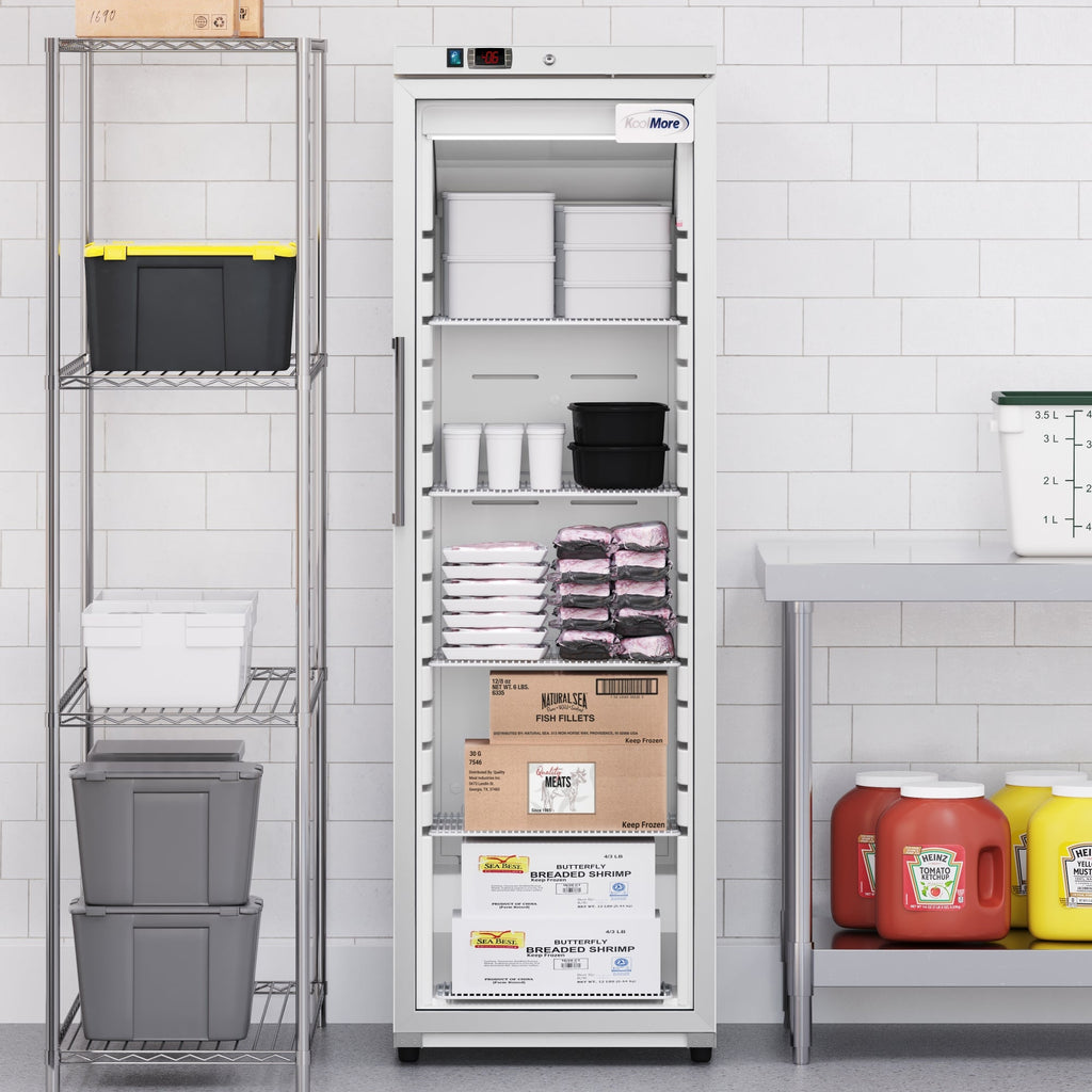 24 in. 12 cu. ft. Commercial Auto Defrost Glass Door Reach-In Freezer in White