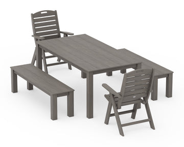 Nautical Folding Highback Chair 5-Piece Parsons Dining Set with Benches