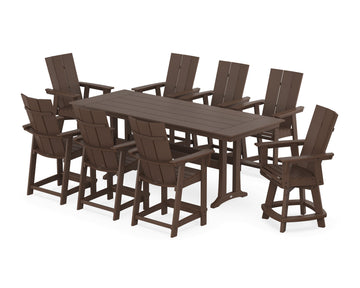 Modern Curveback Adirondack Swivel 9-Piece Farmhouse Counter Set with Trestle Legs