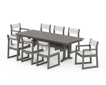 EDGE Sling 9-Piece Farmhouse Trestle Dining Set