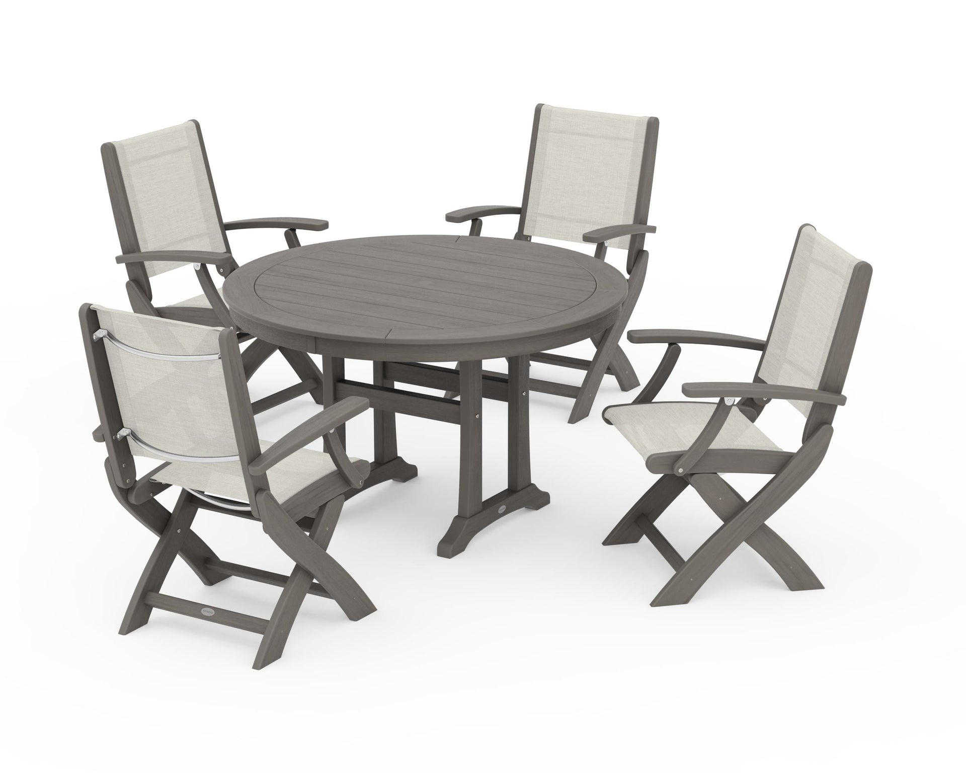 Coastal Folding Chair 5-Piece Round Dining Set with Trestle Legs
