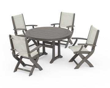 Coastal Folding Chair 5-Piece Round Dining Set with Trestle Legs