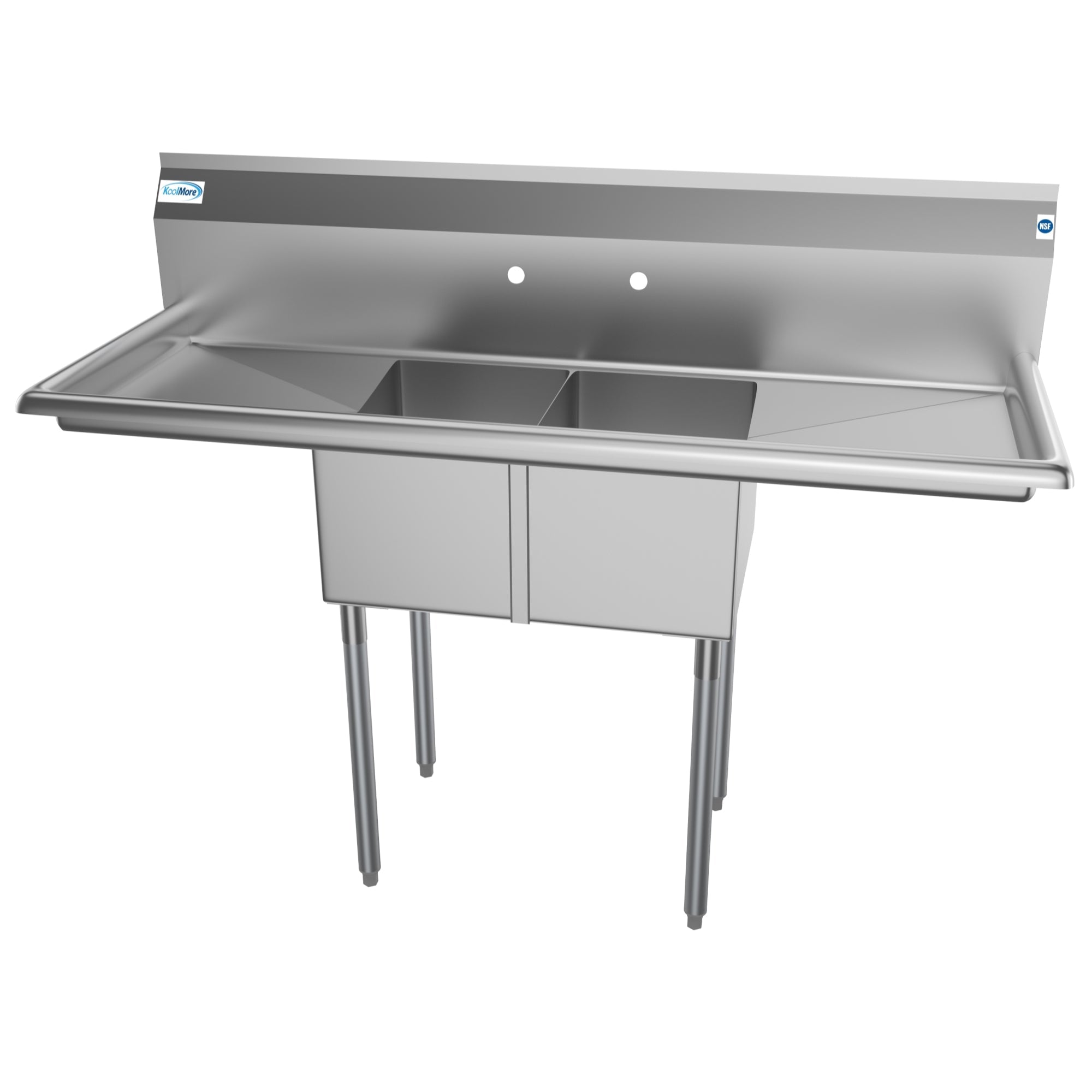 56 in. Two Compartment Stainless Steel Commercial Sink with 2 Drainboards, Bowl Size 12"x 16"x 10"