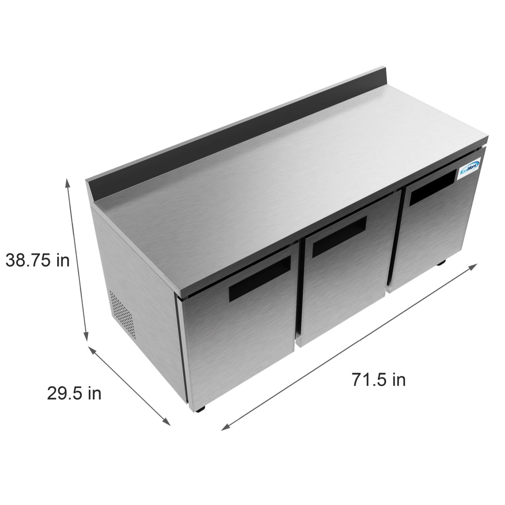 72 in. Three-Door Worktop Refrigerator With 3.5 in. Backsplash - 16.9 Cu Ft.
