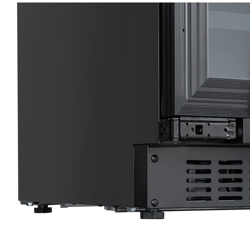 KoolMore Reserve 24 in. French Door Dual Zone Panel Ready Under-Counter Cooler with Black Shelves and 20 Bottle Capacity in the Right Zone and 2.1 Cu. Ft. on the Left in Black