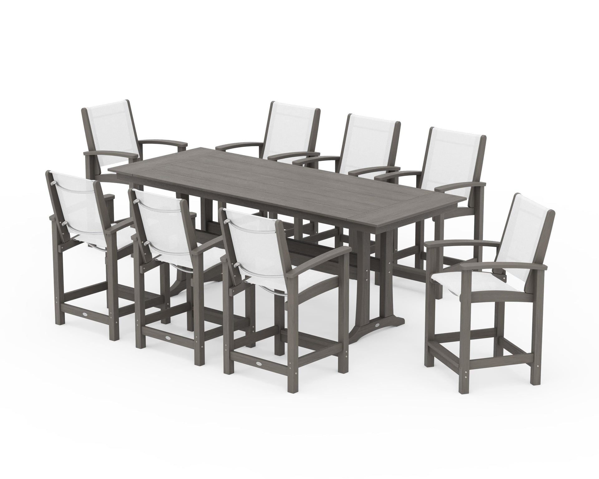 Coastal 9-Piece Farmhouse Counter Set with Trestle Legs