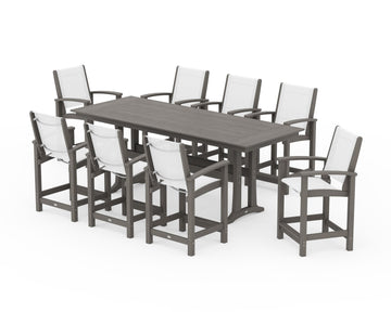 Coastal 9-Piece Farmhouse Counter Set with Trestle Legs