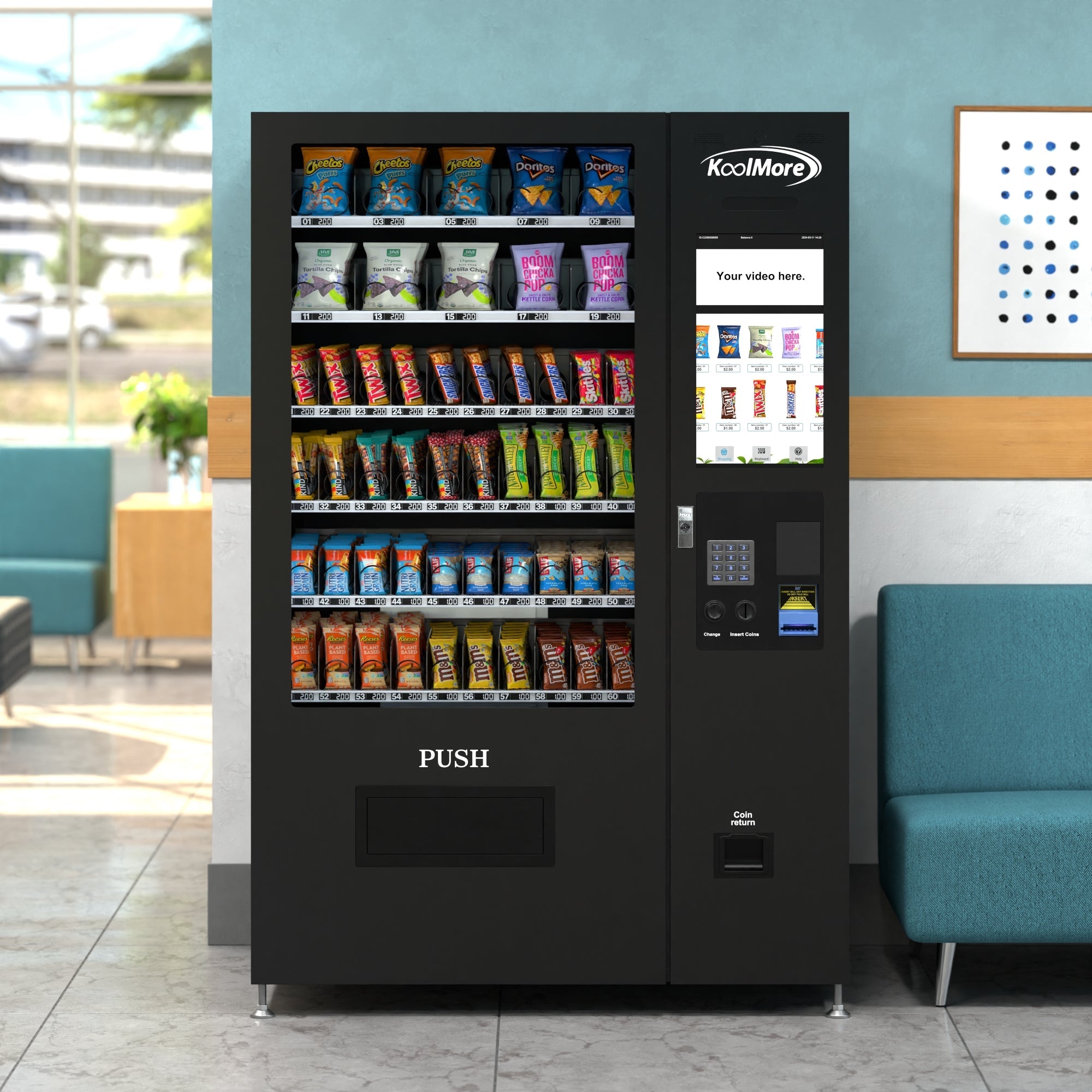 50 in. 60-Slot Snack Vending Machine with 22-inch Touch Screen in Black, Non-Refrigerated. - Wrap
