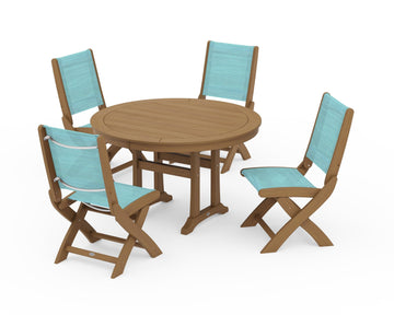 Coastal Folding Side Chair 5-Piece Round Dining Set With Trestle Legs