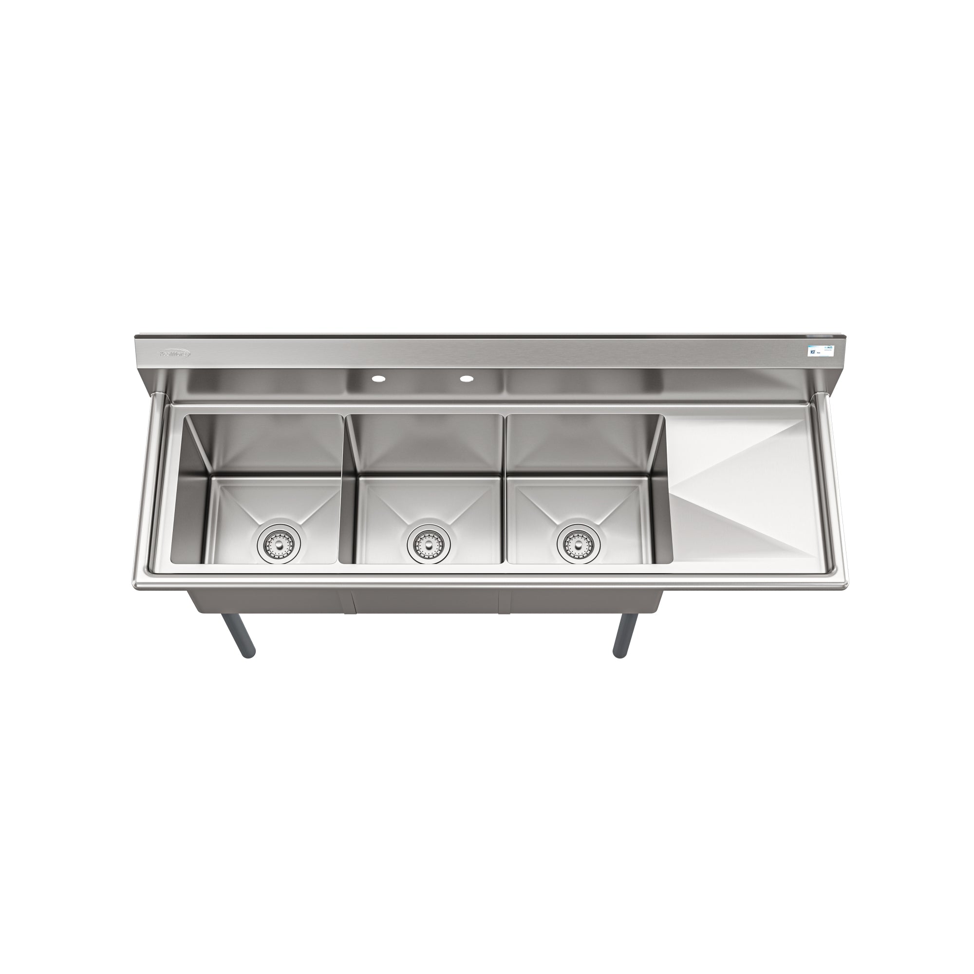 63 in. Three Compartment Commercial Sink, Bowl Size 15x15x14, 18-Gauge Stainless-Steel with Right Drainboard