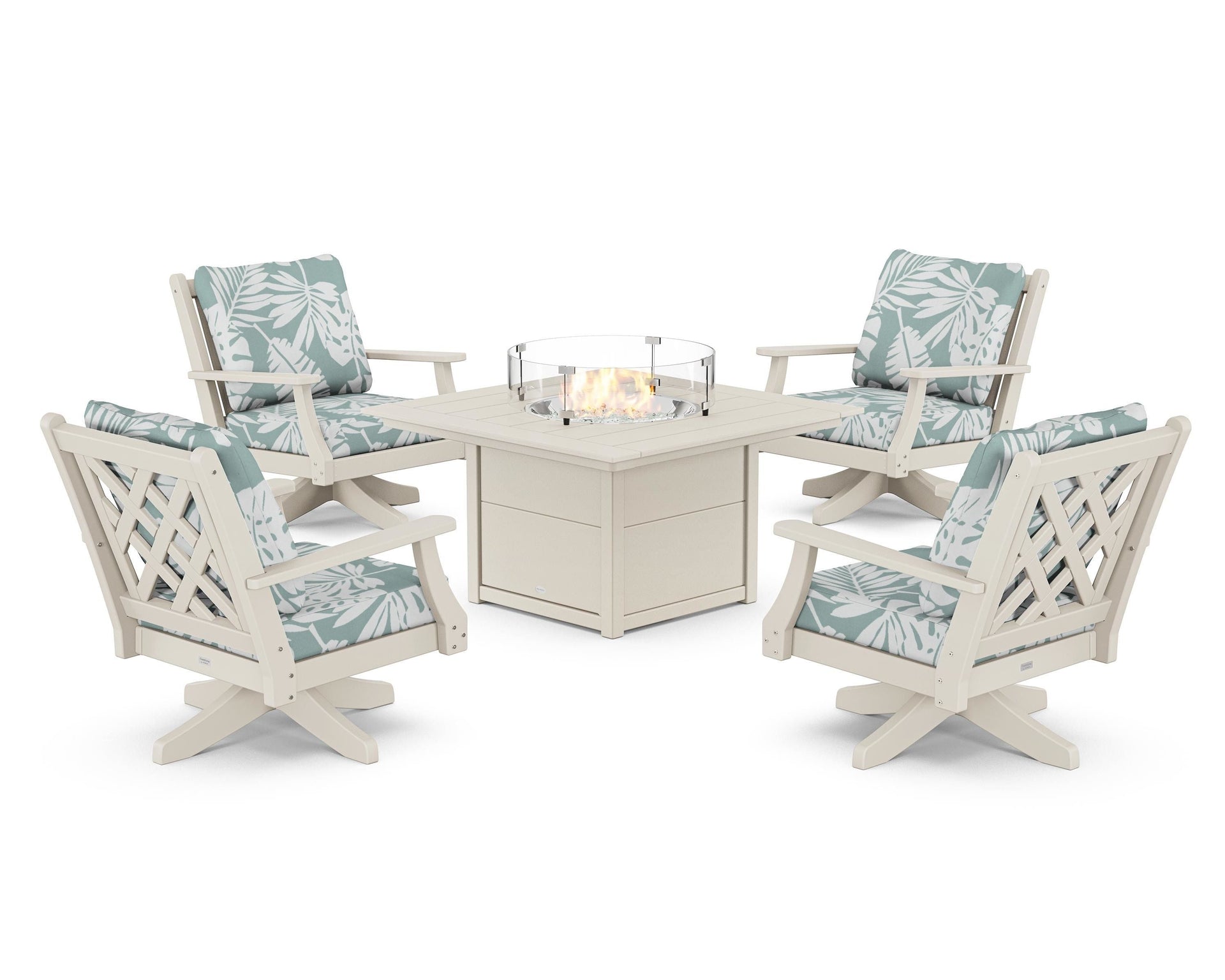 Wovendale 5-Piece Deep Seating Swivel Conversation Set with Fire Pit Table