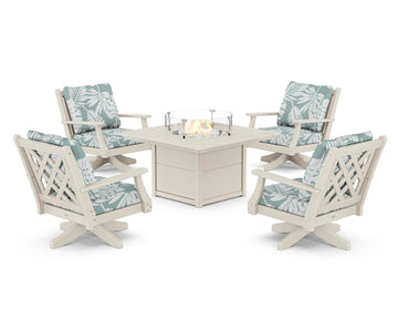Wovendale 5-Piece Deep Seating Swivel Conversation Set with Fire Pit Table