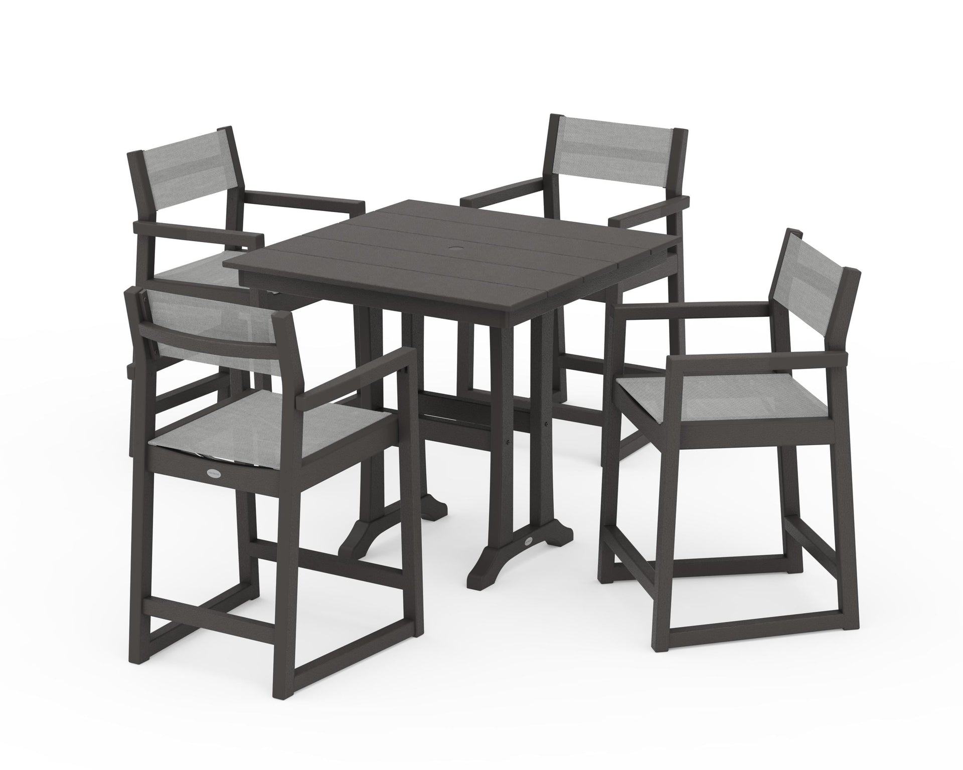 EDGE Sling Arm Chair 5-Piece Farmhouse Counter Set with Trestle Legs