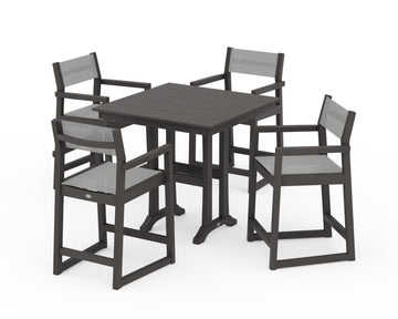 EDGE Sling Arm Chair 5-Piece Farmhouse Counter Set with Trestle Legs