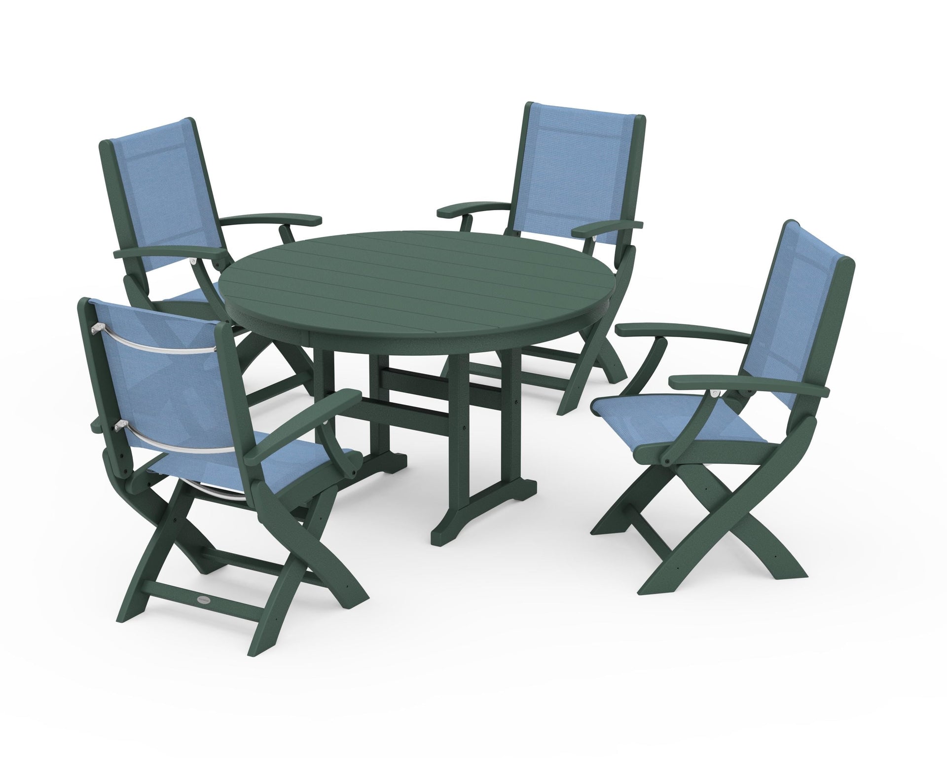 Coastal Folding Chair 5-Piece Round Dining Set