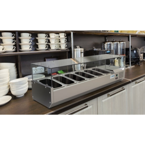59 in. Six Pan Refrigerated Countertop Condiment Prep Station