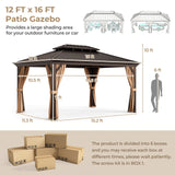Costway 12' x 16' Double-Roof Hardtop Gazebo Galvanized Steel Roof 13689452 New