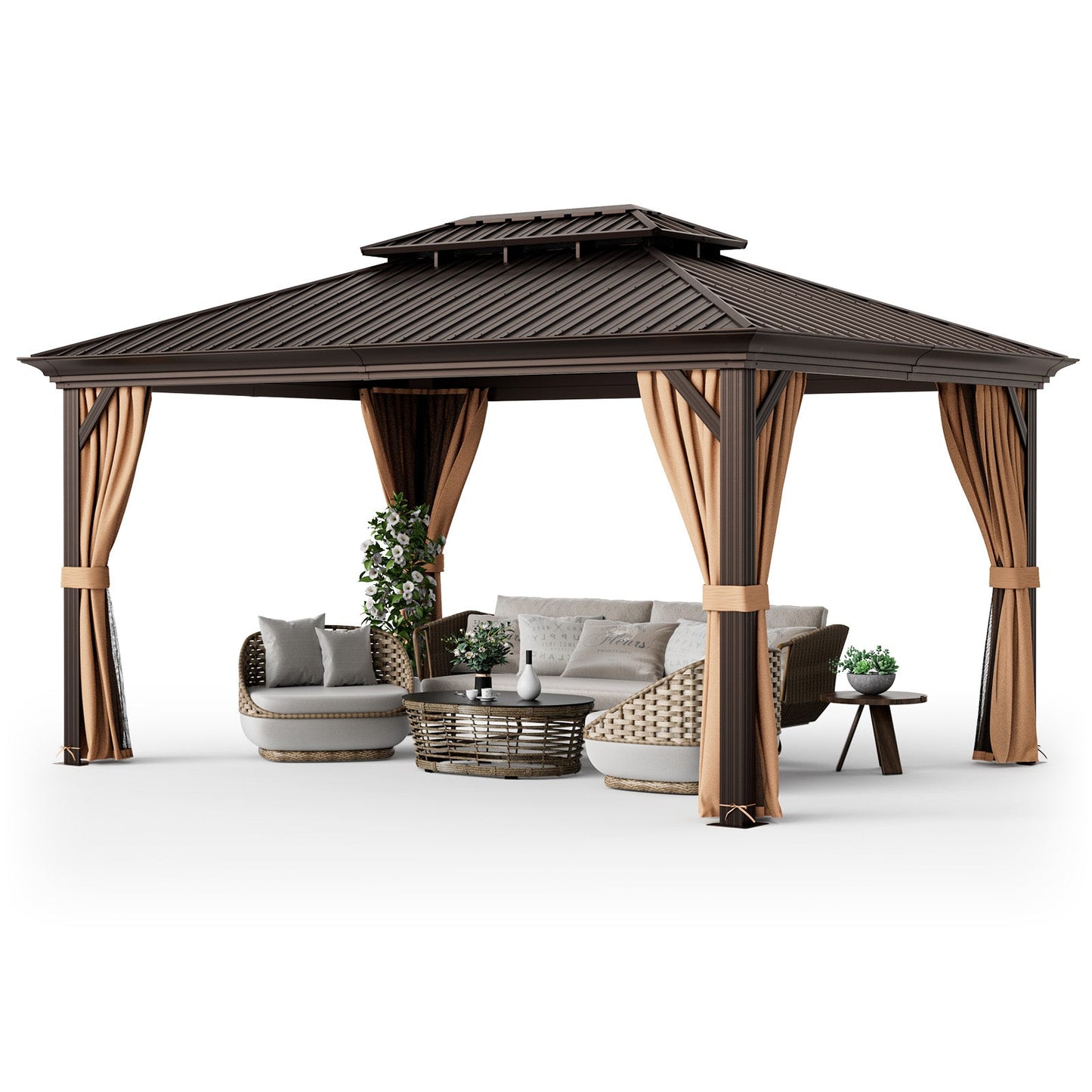 Costway 12' x 16' Double-Roof Hardtop Gazebo Galvanized Steel Roof 13689452 New