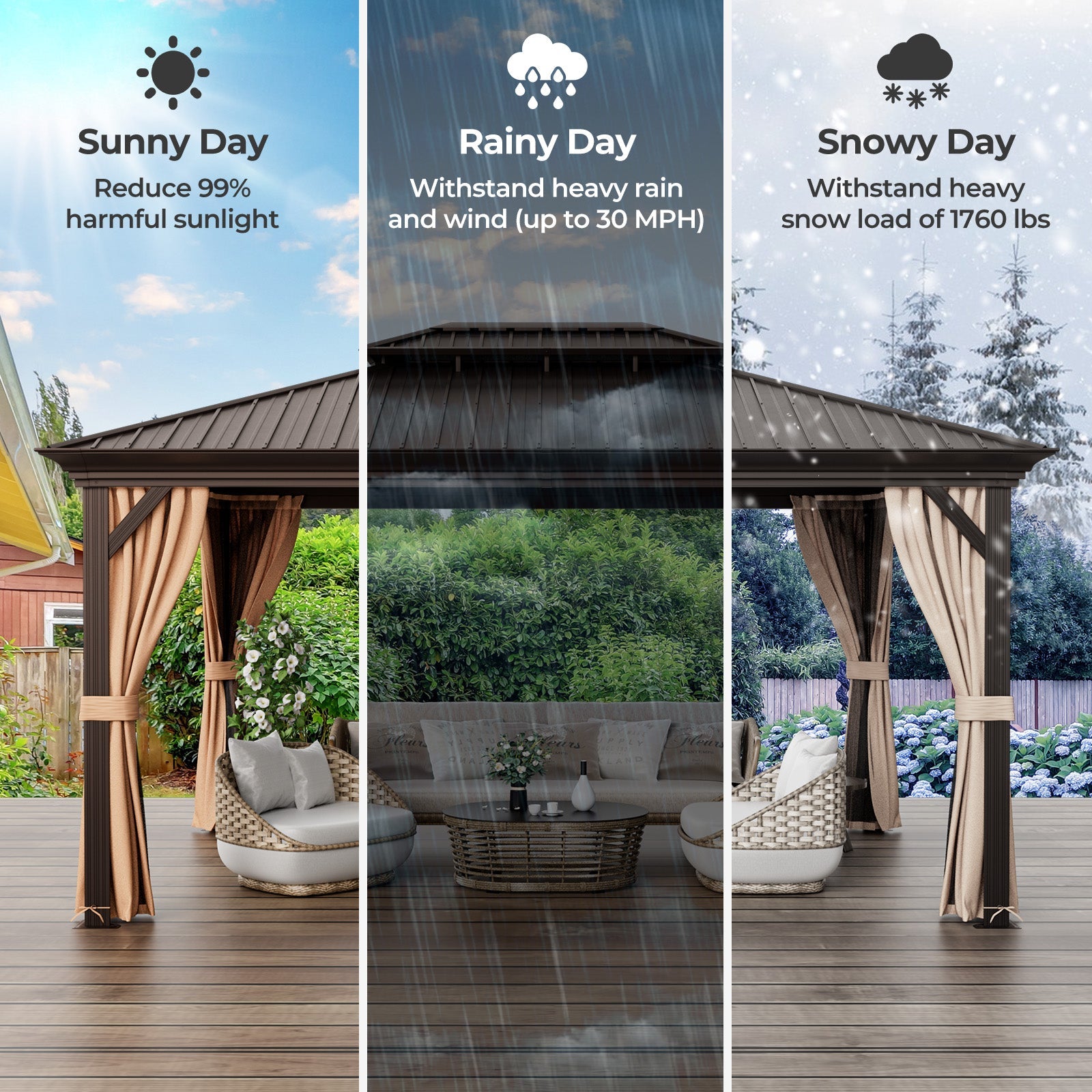 Costway 12' x 16' Double-Roof Hardtop Gazebo Galvanized Steel Roof 13689452 New