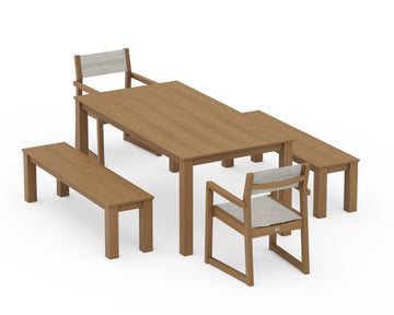 EDGE Sling Arm Chair 5-Piece Parsons Dining Set with Benches