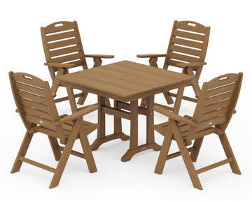 Nautical Folding Highback Chair 5-Piece Farmhouse Trestle Dining Set