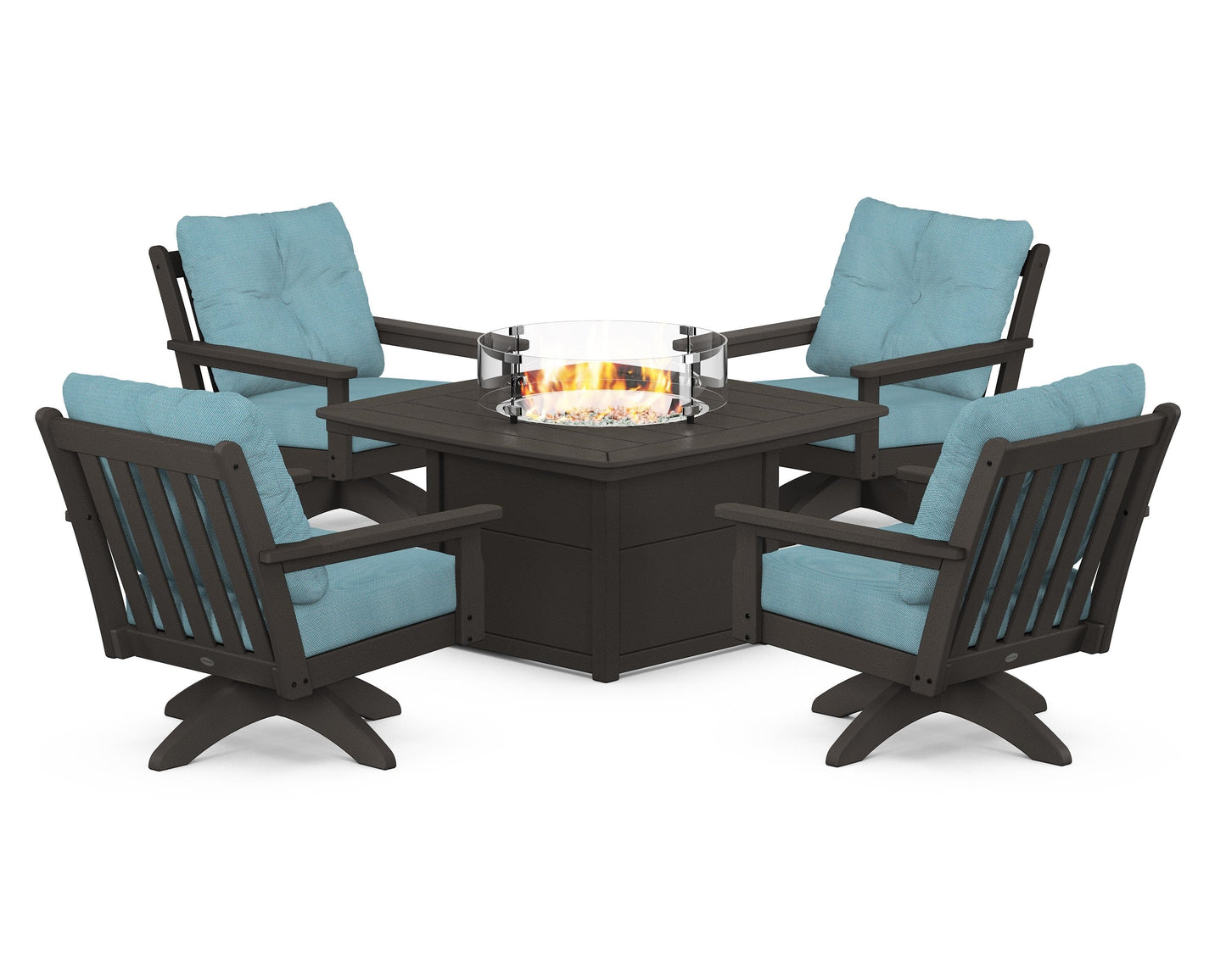Vineyard 5-Piece Deep Seating Swivel Conversation Set with Fire Pit Table