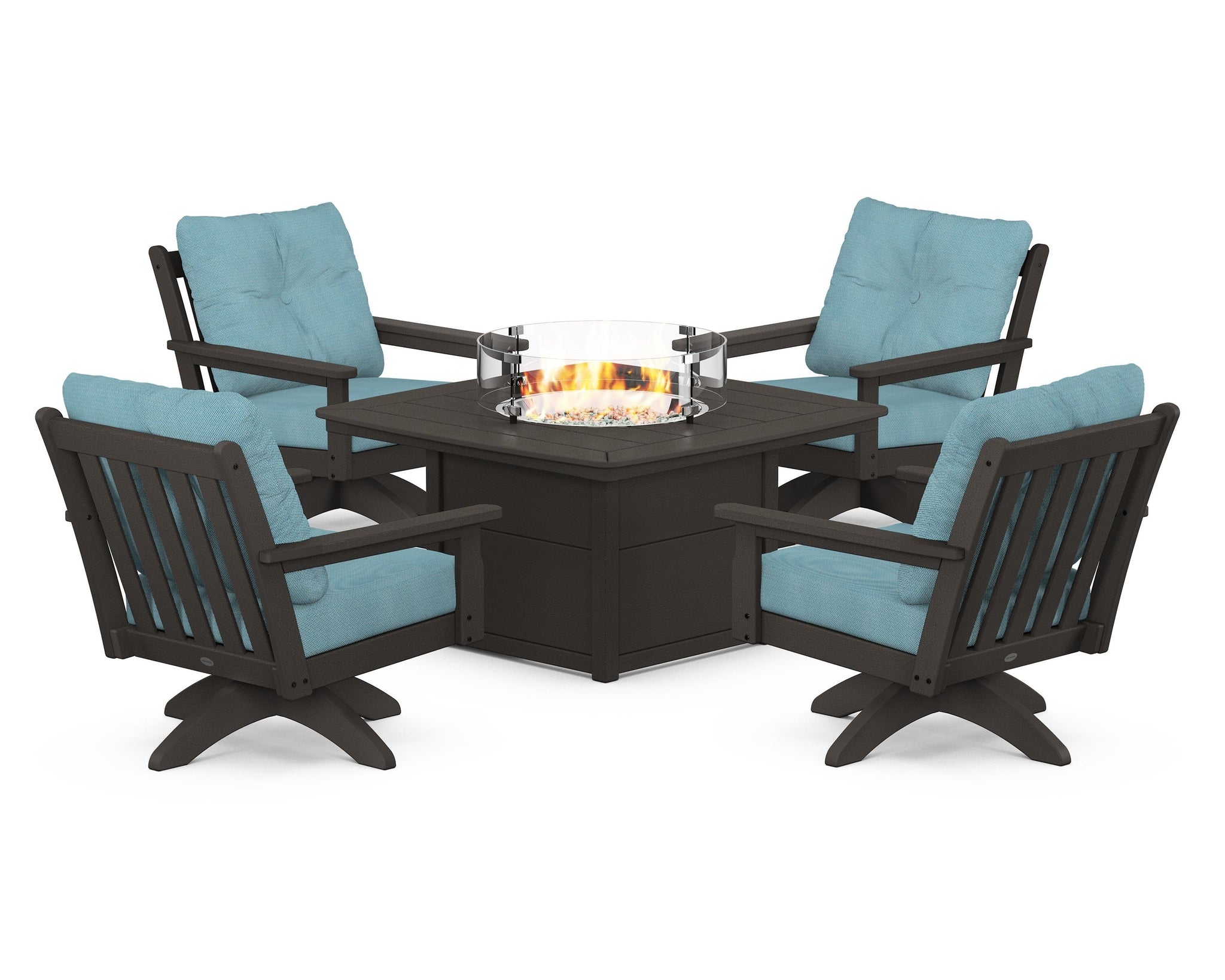 Vineyard 5-Piece Deep Seating Swivel Conversation Set with Fire Pit Table
