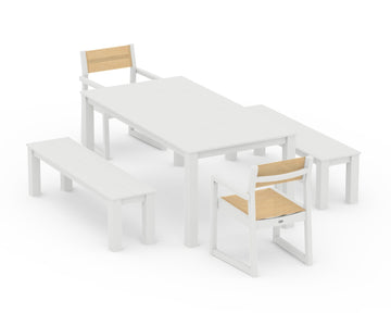 EDGE Sling Arm Chair 5-Piece Parsons Dining Set with Benches