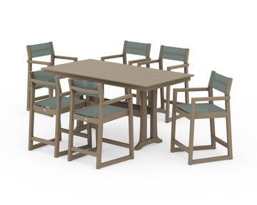 EDGE Sling Arm Chair 7-Piece Farmhouse Counter Set with Trestle Legs