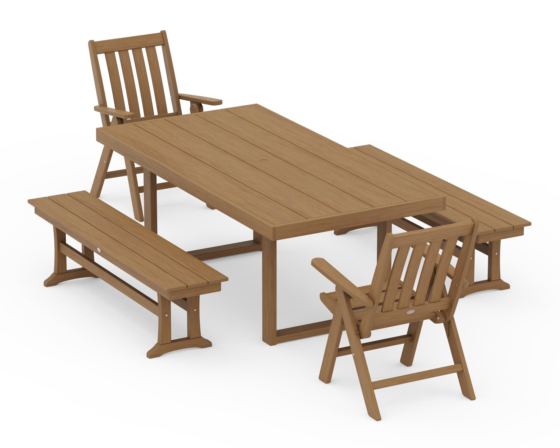 Vineyard Folding Chair 5-Piece Dining Set with Benches