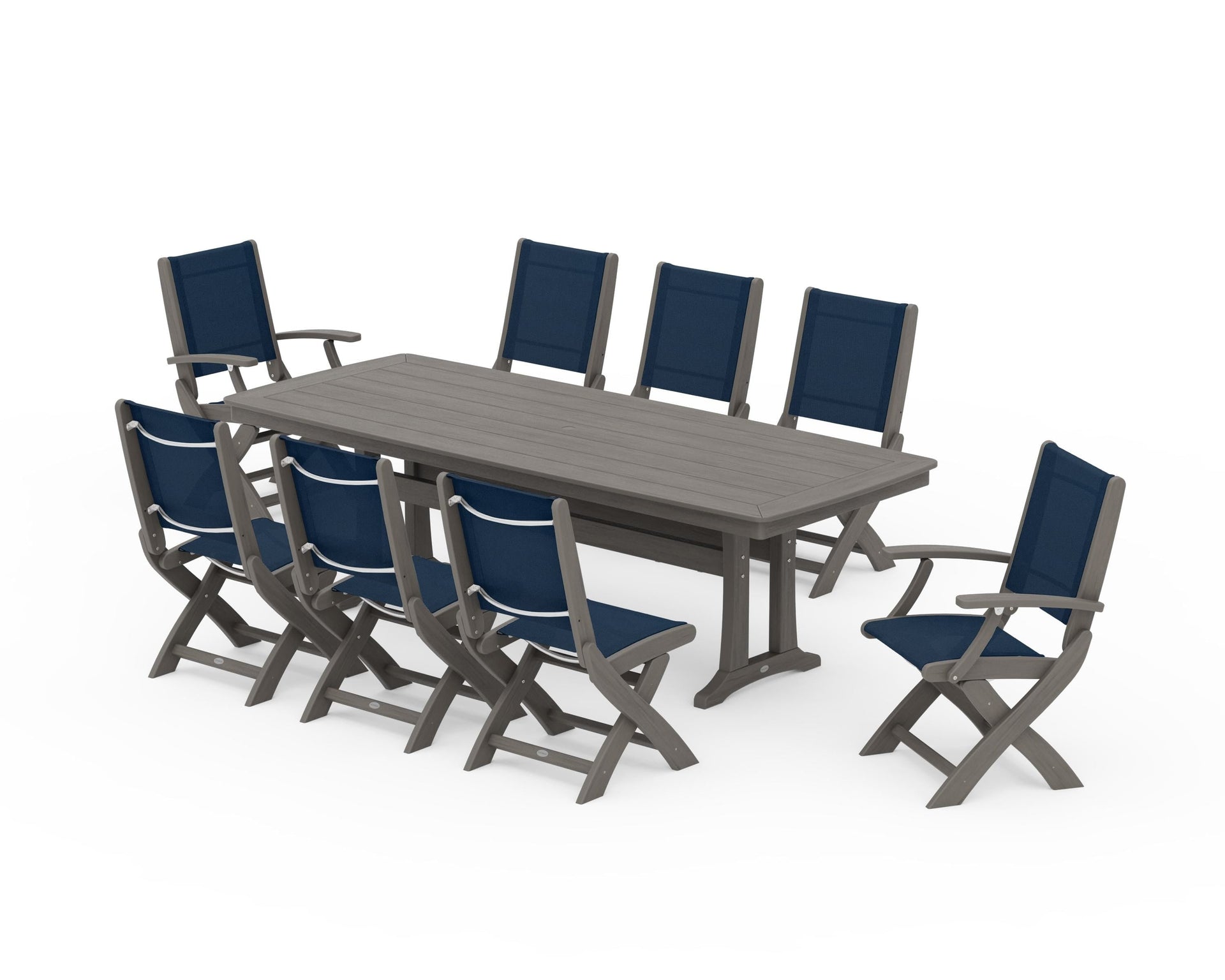 Coastal Folding 9-Piece Dining Set with Trestle Legs
