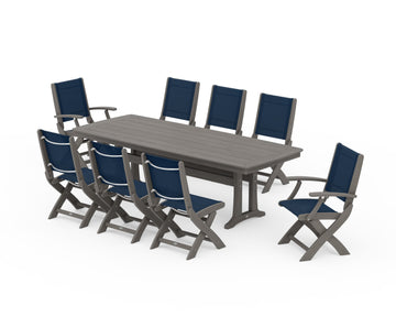 Coastal Folding 9-Piece Dining Set with Trestle Legs