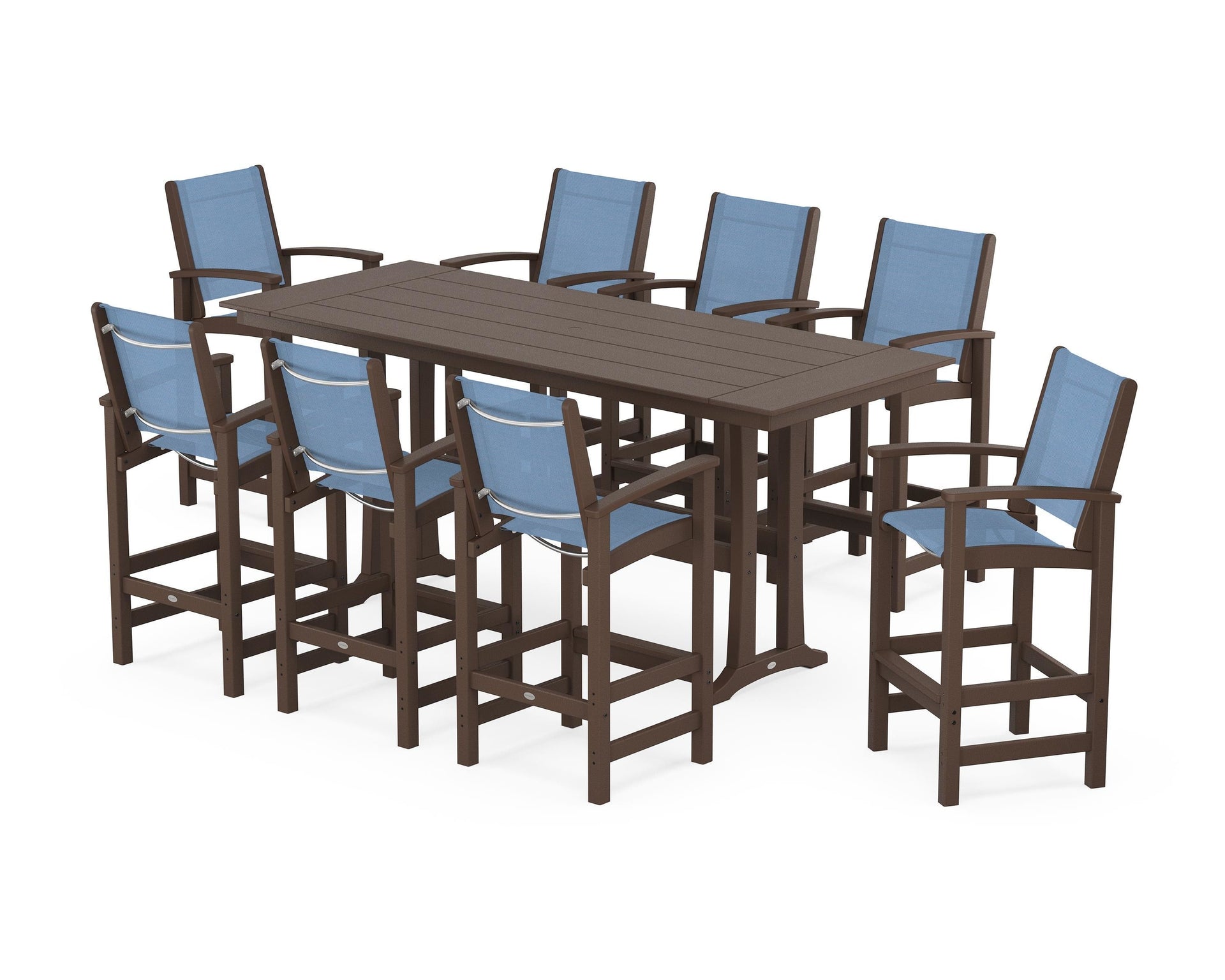 Coastal 9-Piece Farmhouse Bar Set with Trestle Legs