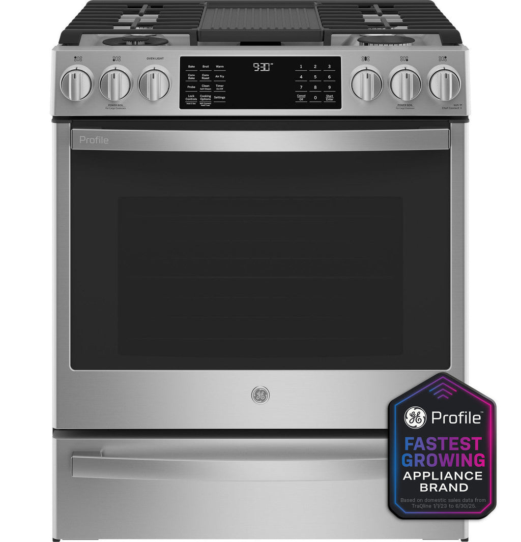 GE Profile™ 30" Smart Dual Fuel Slide-In Front-Control Fingerprint Resistant Range