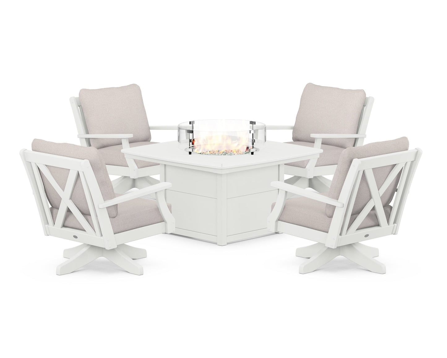 Braxton 5-Piece Deep Seating Swivel Conversation Set with Fire Pit Table