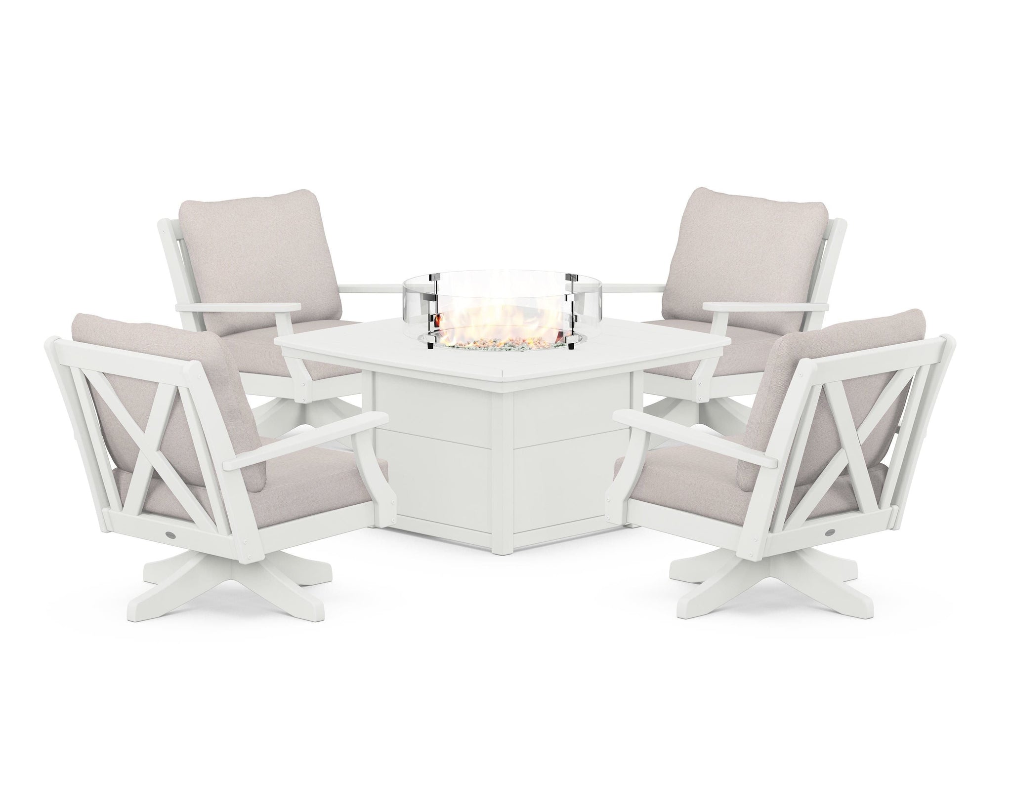 Braxton 5-Piece Deep Seating Swivel Conversation Set with Fire Pit Table