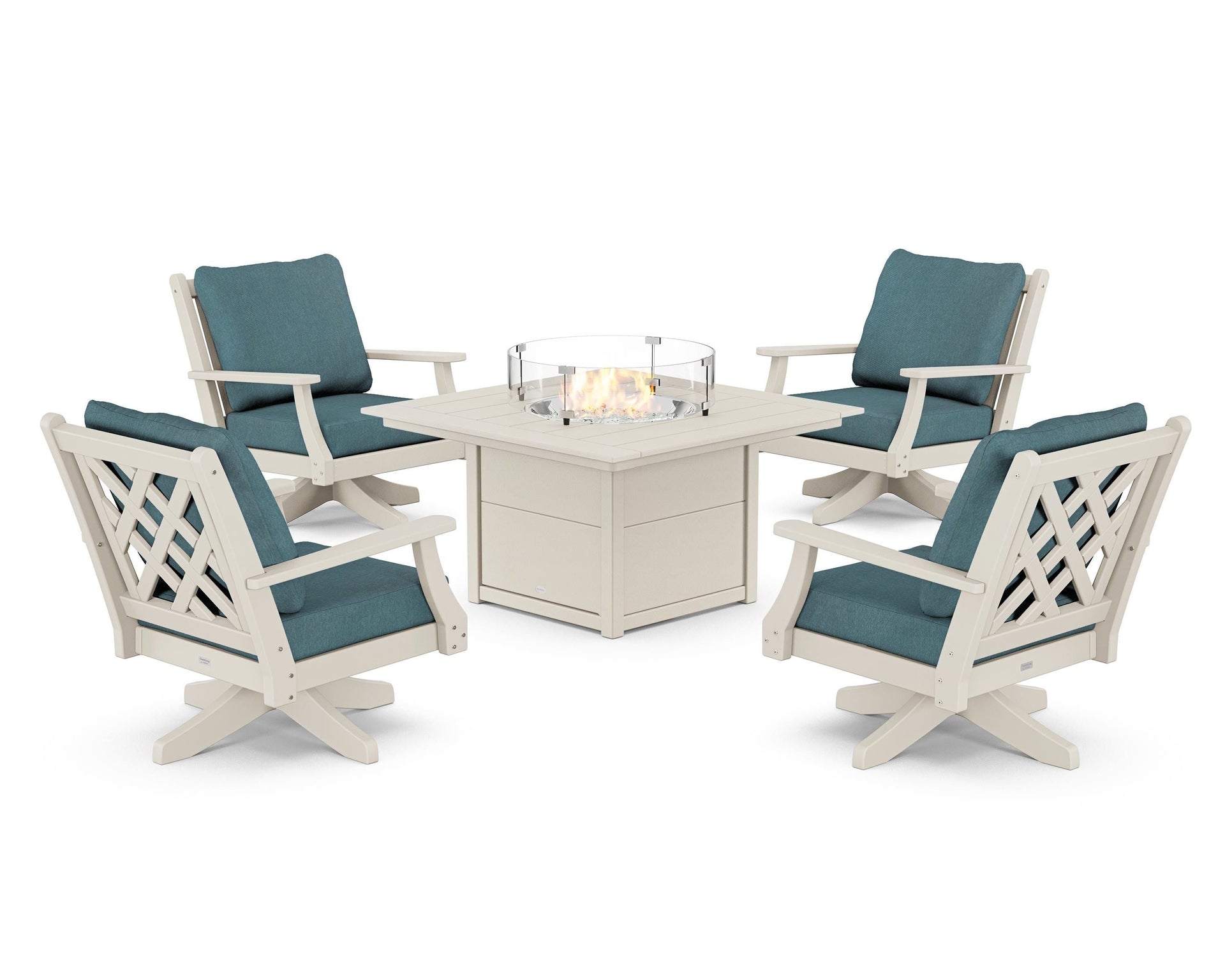 Wovendale 5-Piece Deep Seating Swivel Conversation Set with Fire Pit Table