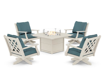 Wovendale 5-Piece Deep Seating Swivel Conversation Set with Fire Pit Table
