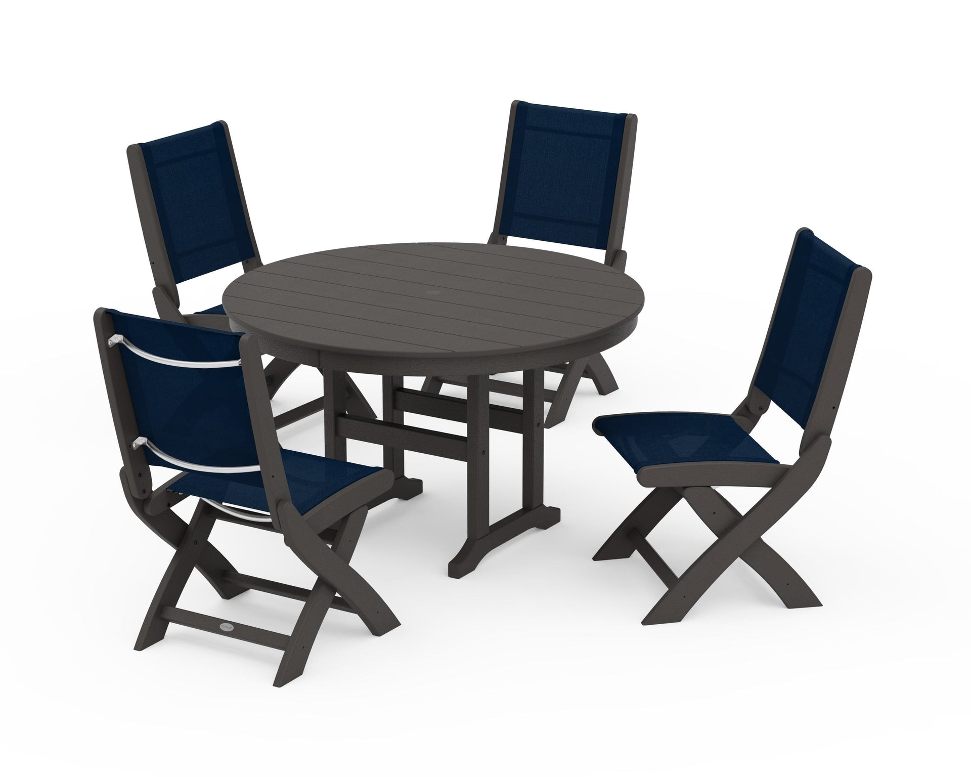 Coastal Folding Side Chair 5-Piece Round Dining Set