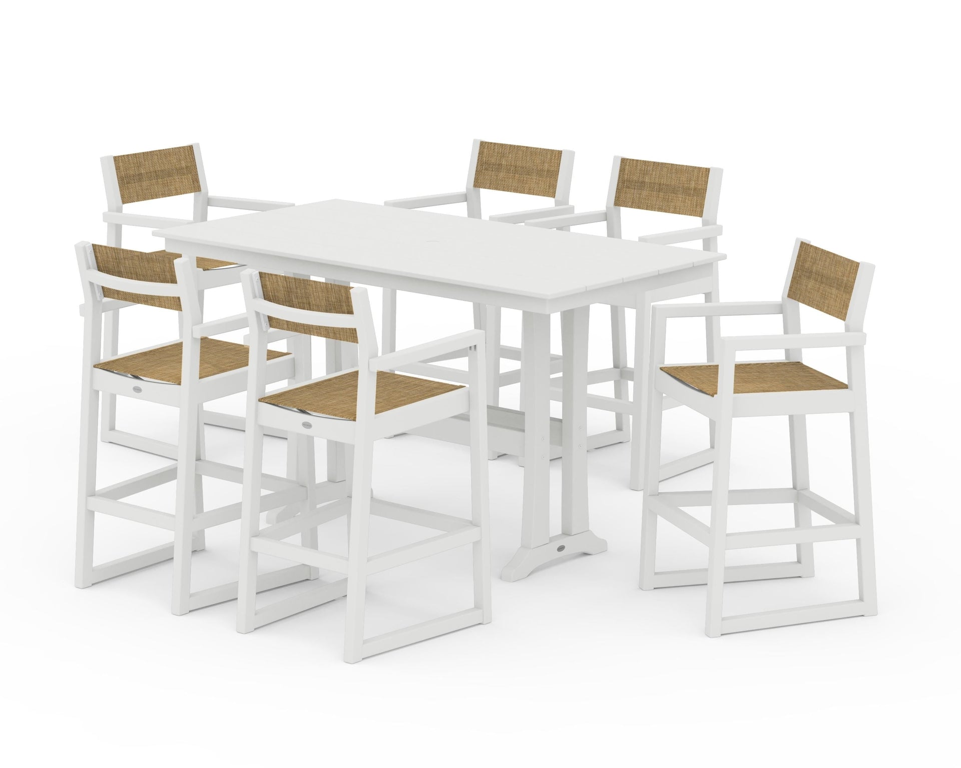 EDGE Sling Arm Chair 7-Piece Farmhouse Bar Set with Trestle Legs
