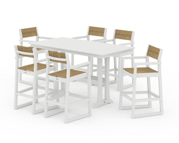 EDGE Sling Arm Chair 7-Piece Farmhouse Bar Set with Trestle Legs