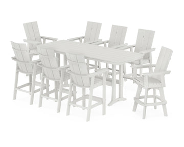 Modern Curveback Adirondack Swivel 9-Piece Bar Set with Trestle Legs
