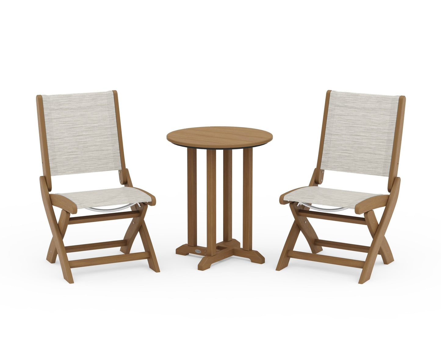 Coastal Folding Side Chair 3-Piece Round Bistro Dining Set