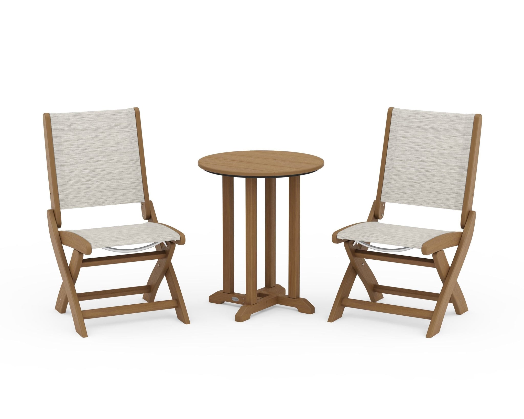 Coastal Folding Side Chair 3-Piece Round Bistro Dining Set